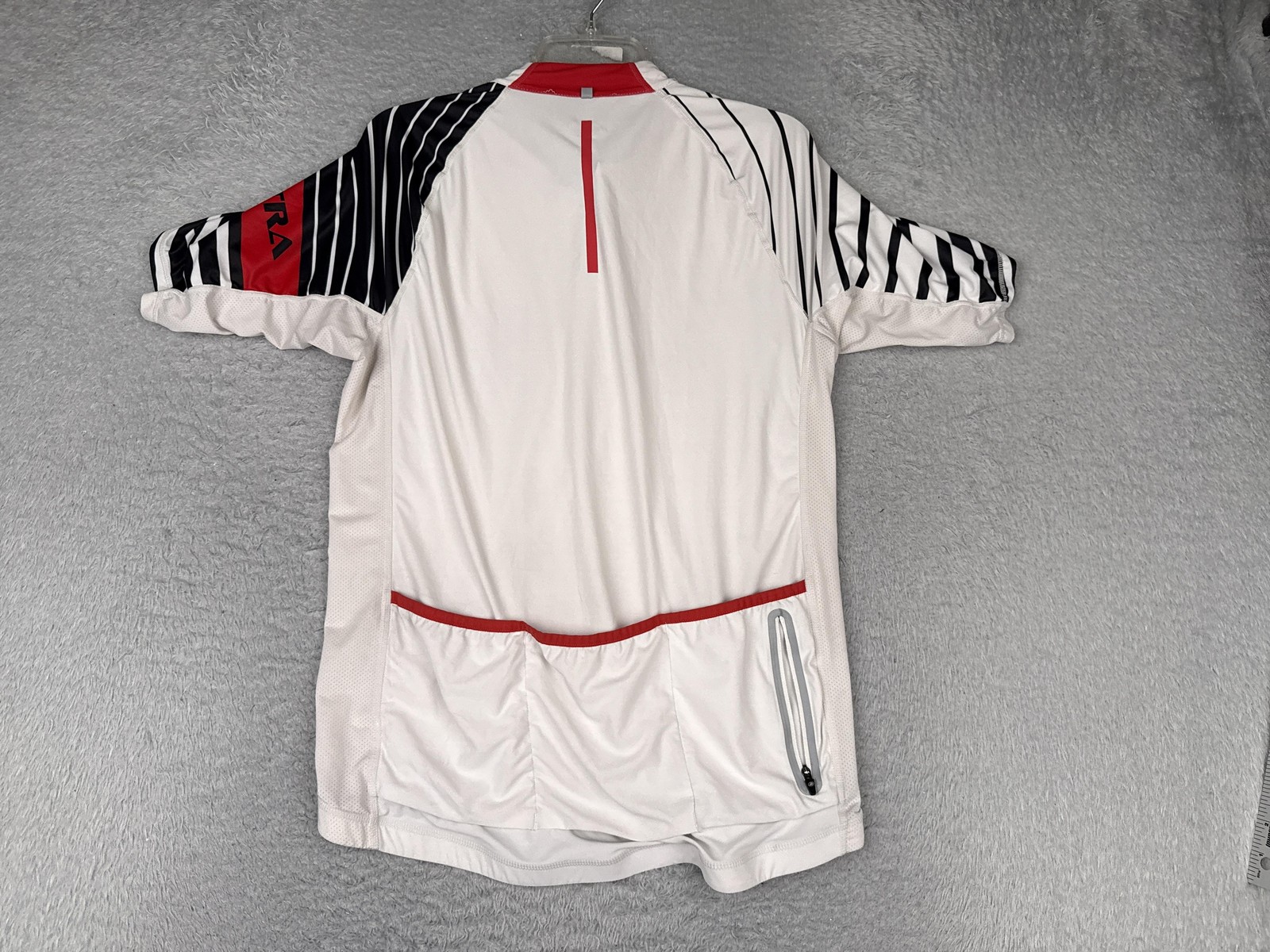Performance Cycling Jersey Mens Large White Red Stripe Full Zip Pockets Bike