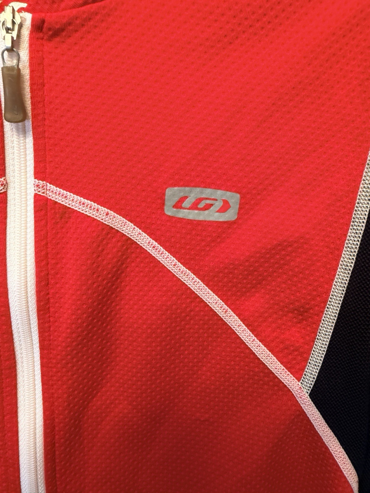 Louis Garneau Cycling Jersey Adult Large Red White Black Full Zip Rear Pockets
