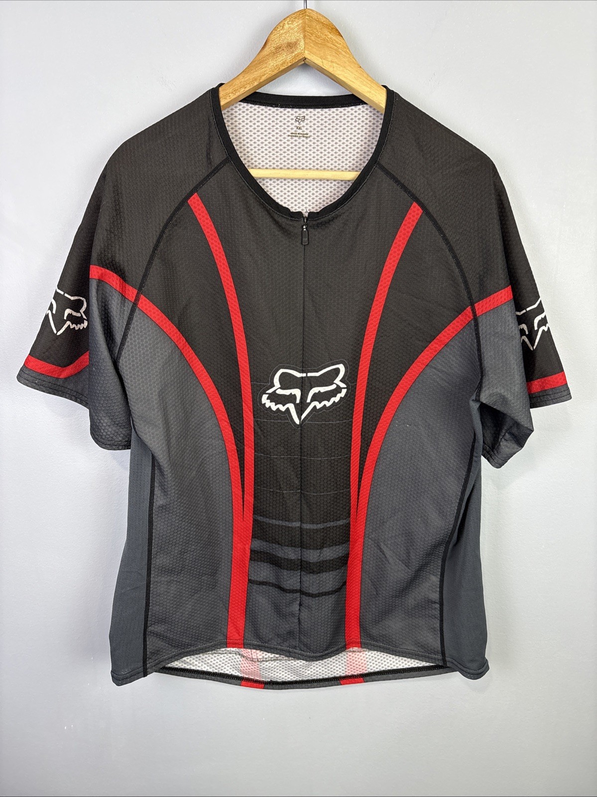 Fox Racing Jersey Mens XXL Red Black Cycling 3/4 Zip Short Sleeve Y2K