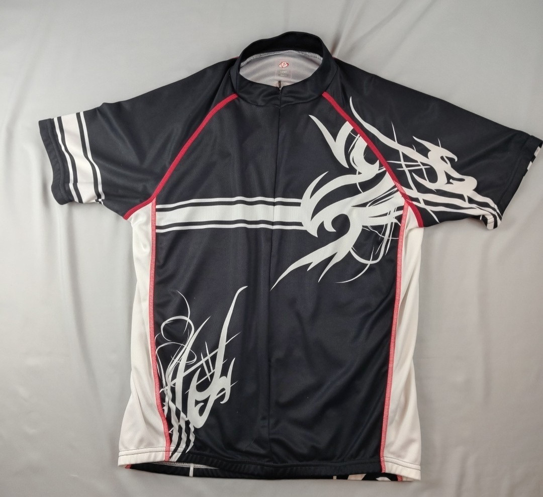 Primal Cycling Jersey Mens L Black Red 1/2 Zip Back Pockets 100% Polyester