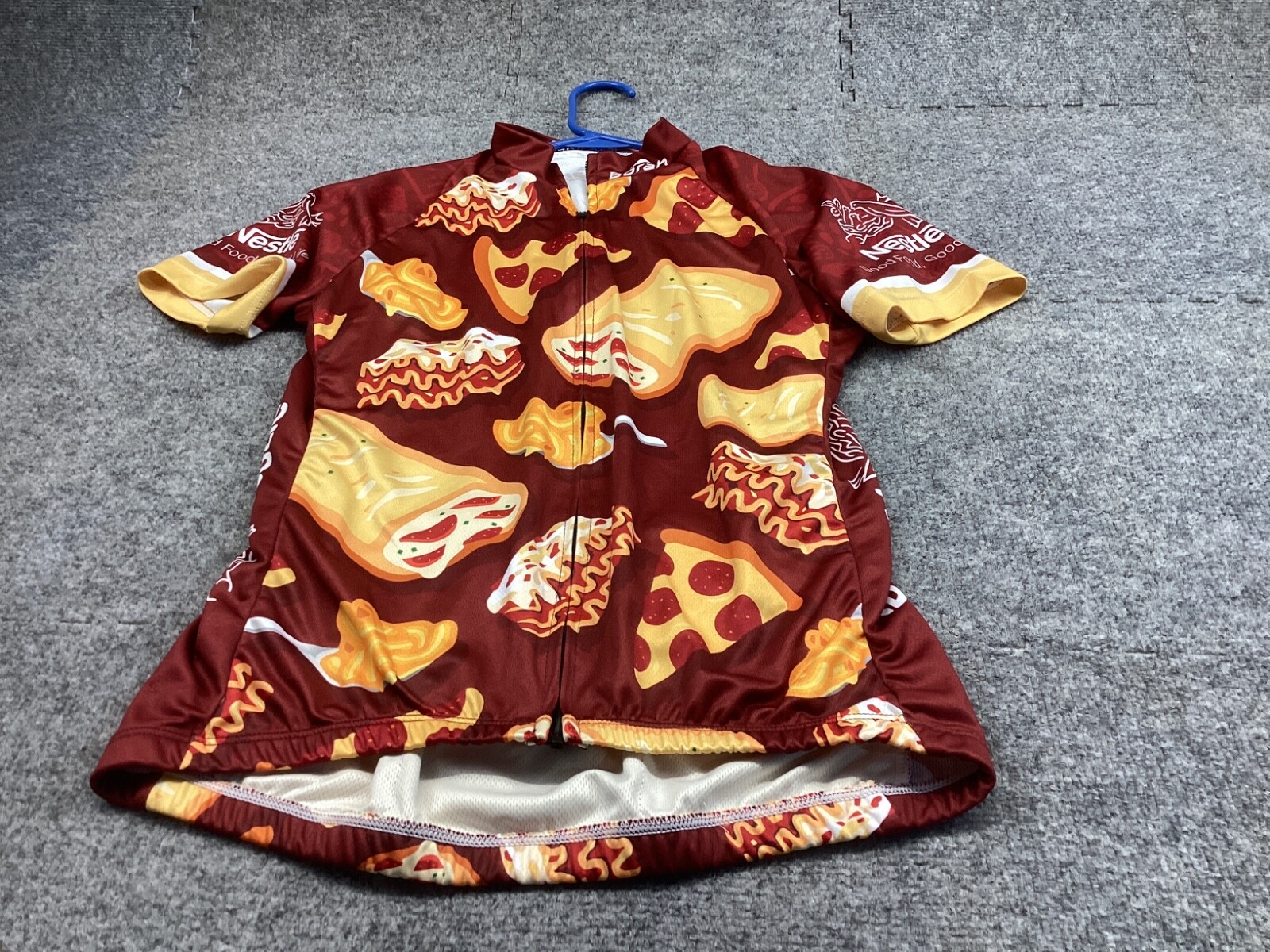 Cycling Shirt Mens Medium Maroon Pizza Graphic Pockets Bicycle