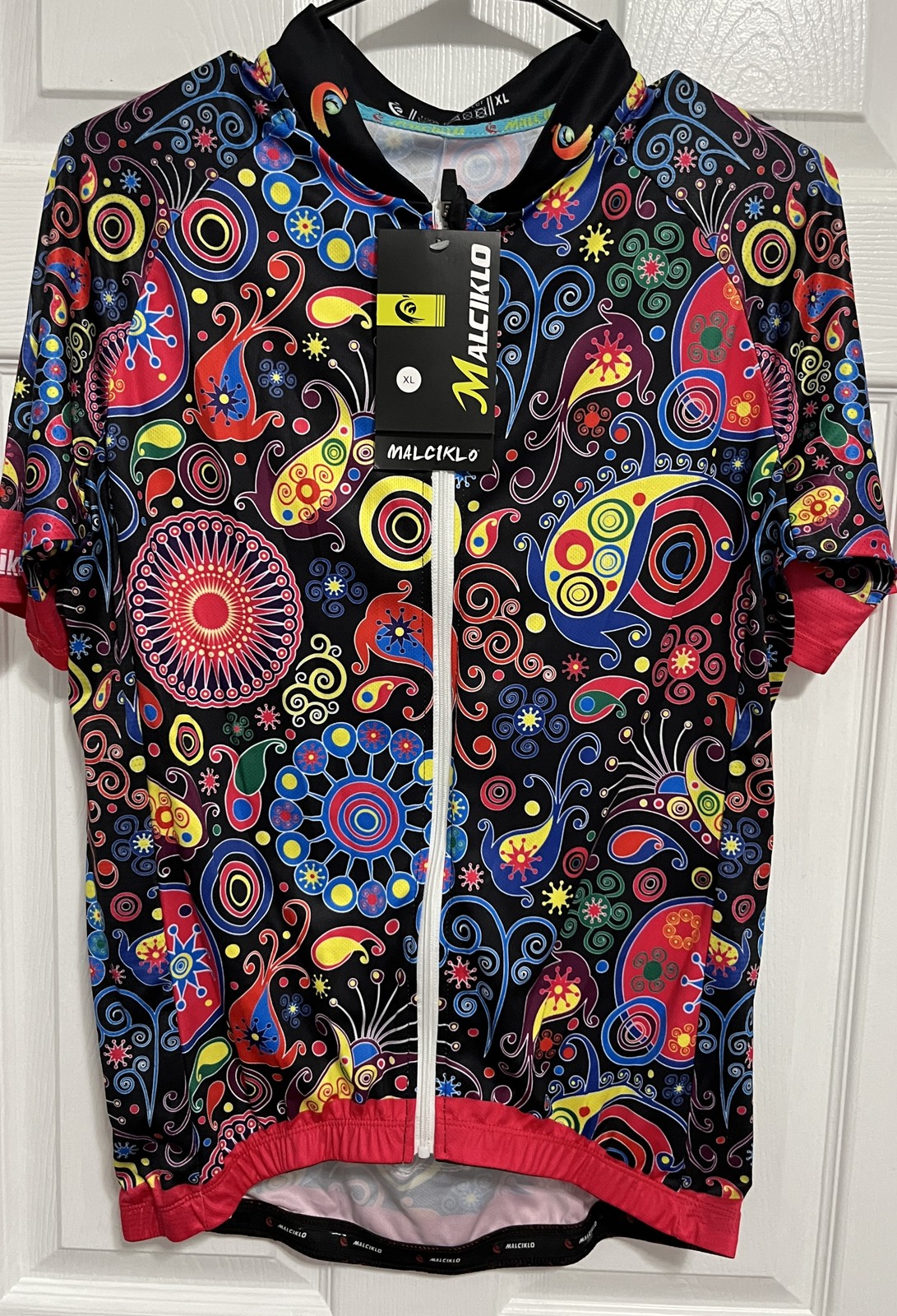 MALCIKLO Men’s XL Cycling Jersey Short Sleeve Full Zip Black Multicolor Floral