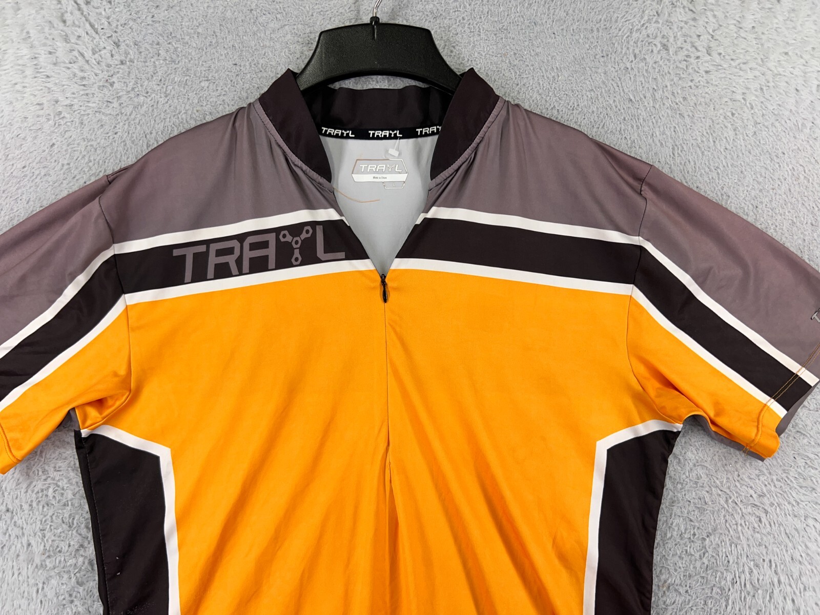 Trayl Cycling Jersey Mens Large Orange Gray 1/2 Zip 100% Polyester Pockets