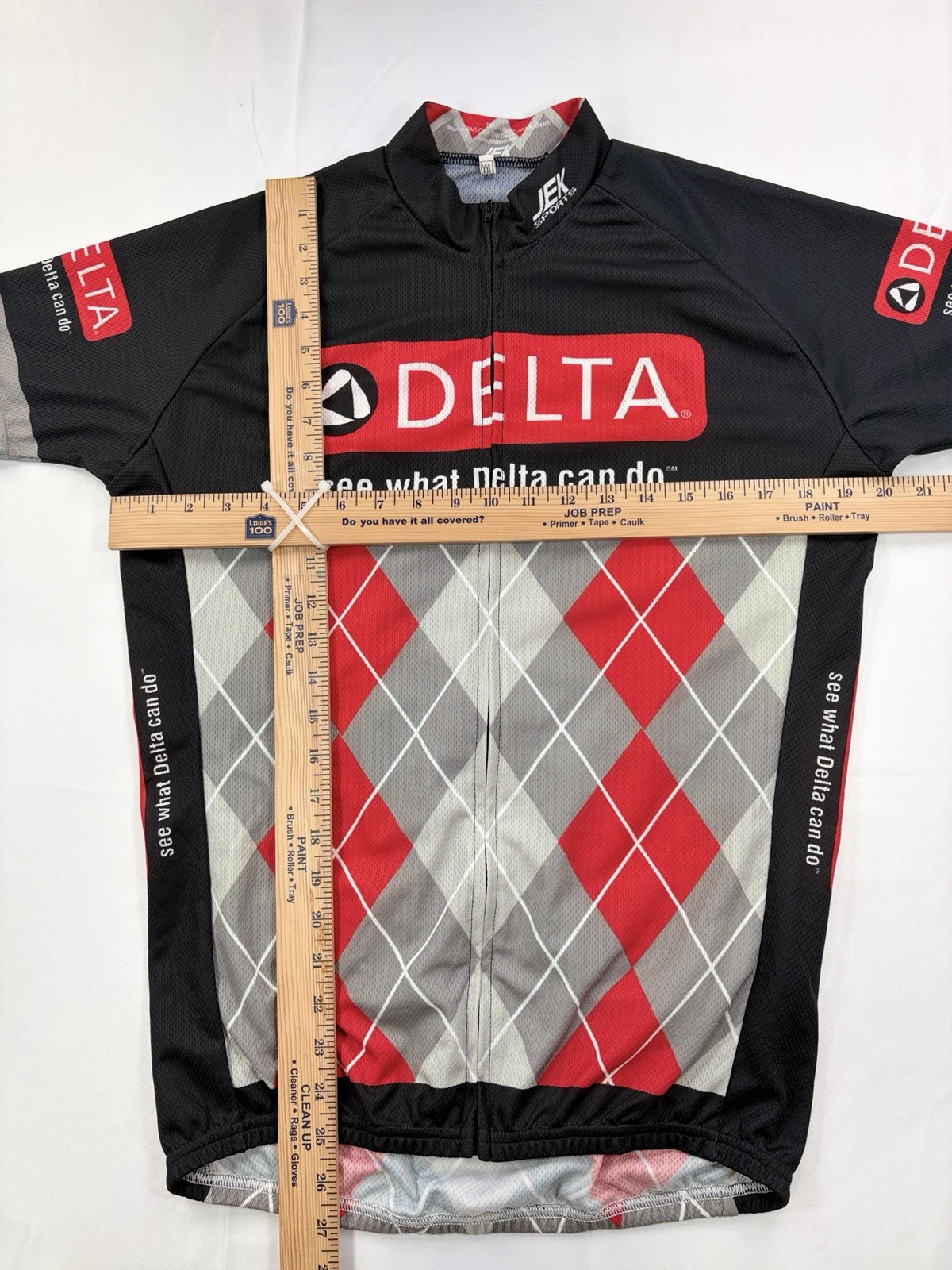 JEK Sports Delta Cycling Jersey Men’s XXL Black Red Argyle Full Zip Short Sleeve