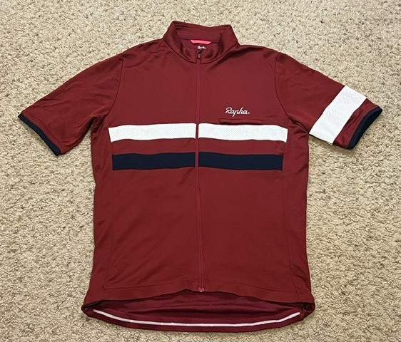 Rapha Men Dark Red Short Sleeve Brevet Jersey II Full Zip Size Large L Cycling
