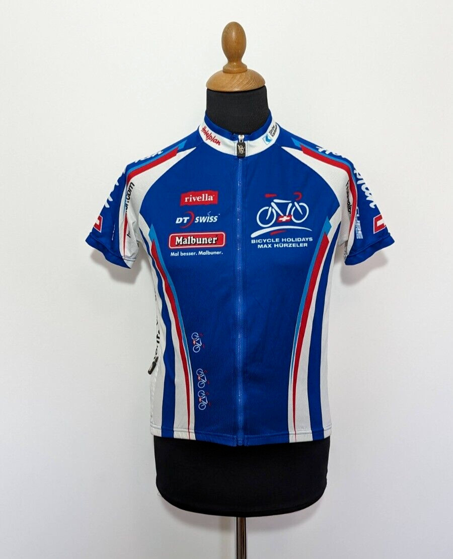 Bicycle Holidays Max Hurzele Cycling Jersey Blue Sz. M Men Short Sleeve Full Zip