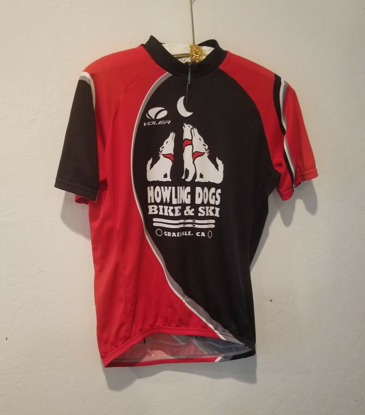 Voler Men Howling Dogs 3/4 Zip Cycling Jersey Short Sleeve Shirt Large Red Black