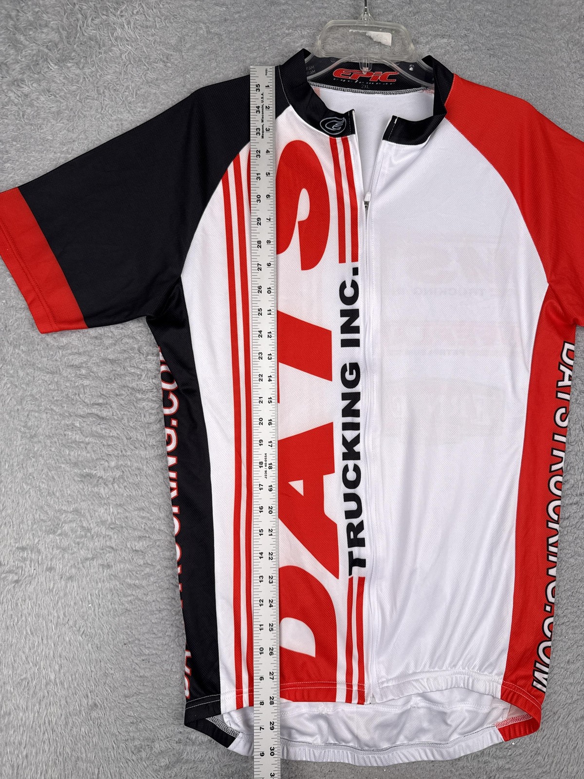 Epic Cycling Jersey Men Large White Red Black DATS Trucking Full Zip Pocket