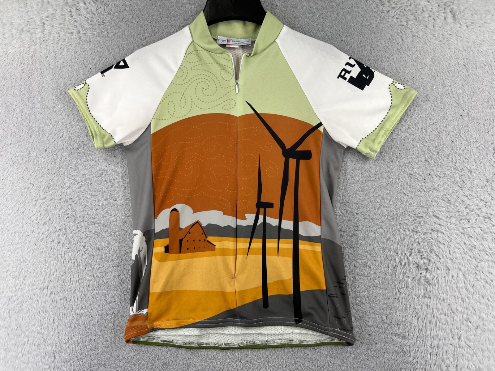 Cyclone Sportswear Cycling Jersey Women Small Green Brown Wind Farm Idaho