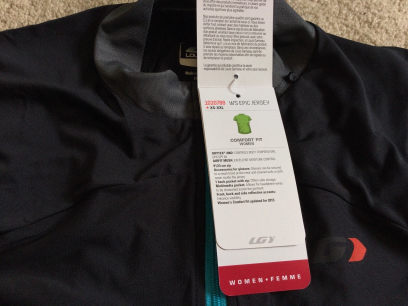 Louis Garneau Maillot Epic Womens Medium Jersey Mountain Trail Cycling Blk/Gry