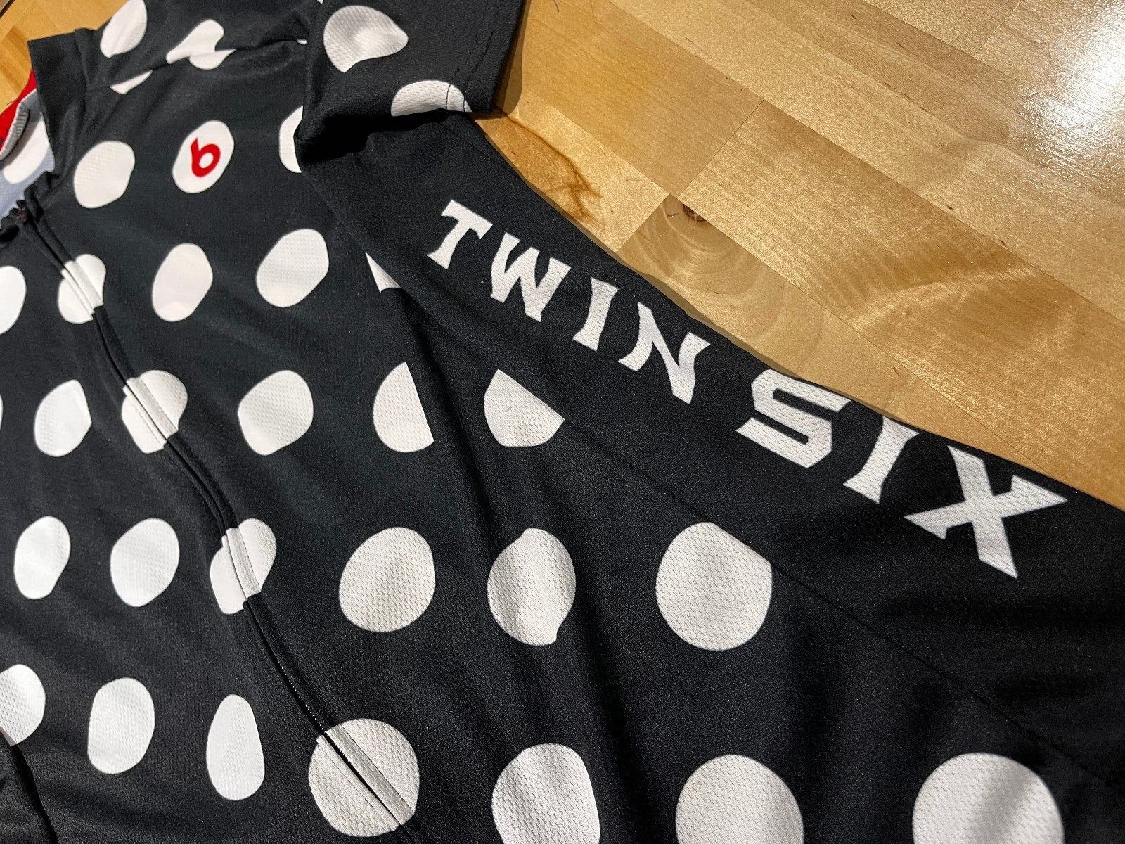 Twin Six Black/White Polka Dots w/ Red Trim Short Sleeve Full Zip Cycling Jersey