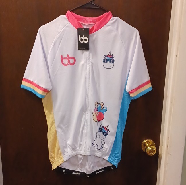 Bicycle Booth Unicorn Graphic Cycling Jersey XL White Pink 100% Polyester