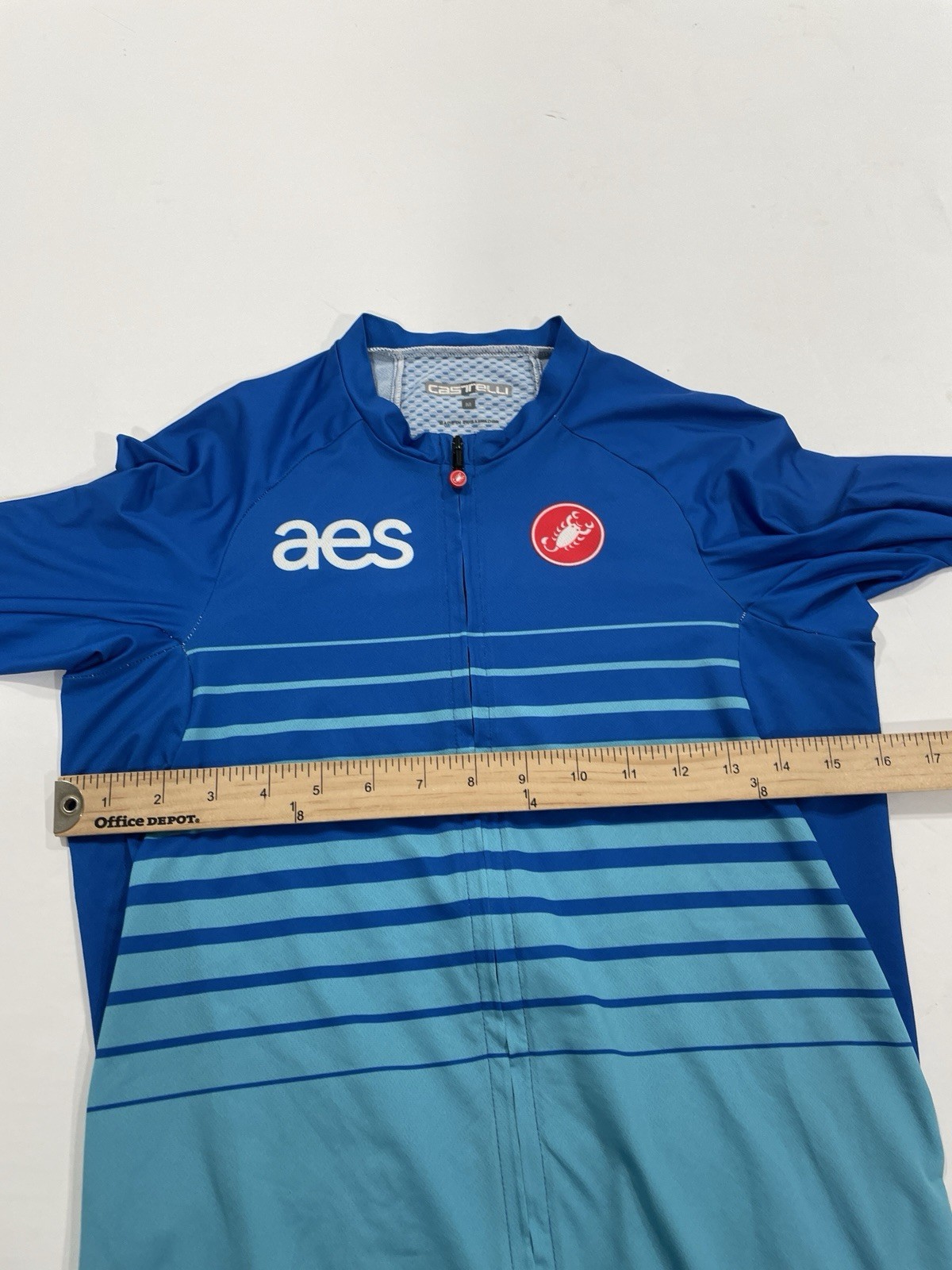 Castelli AES Cycling Jersey Blue Ombre Stripe Scorpion Logo Mens Medium