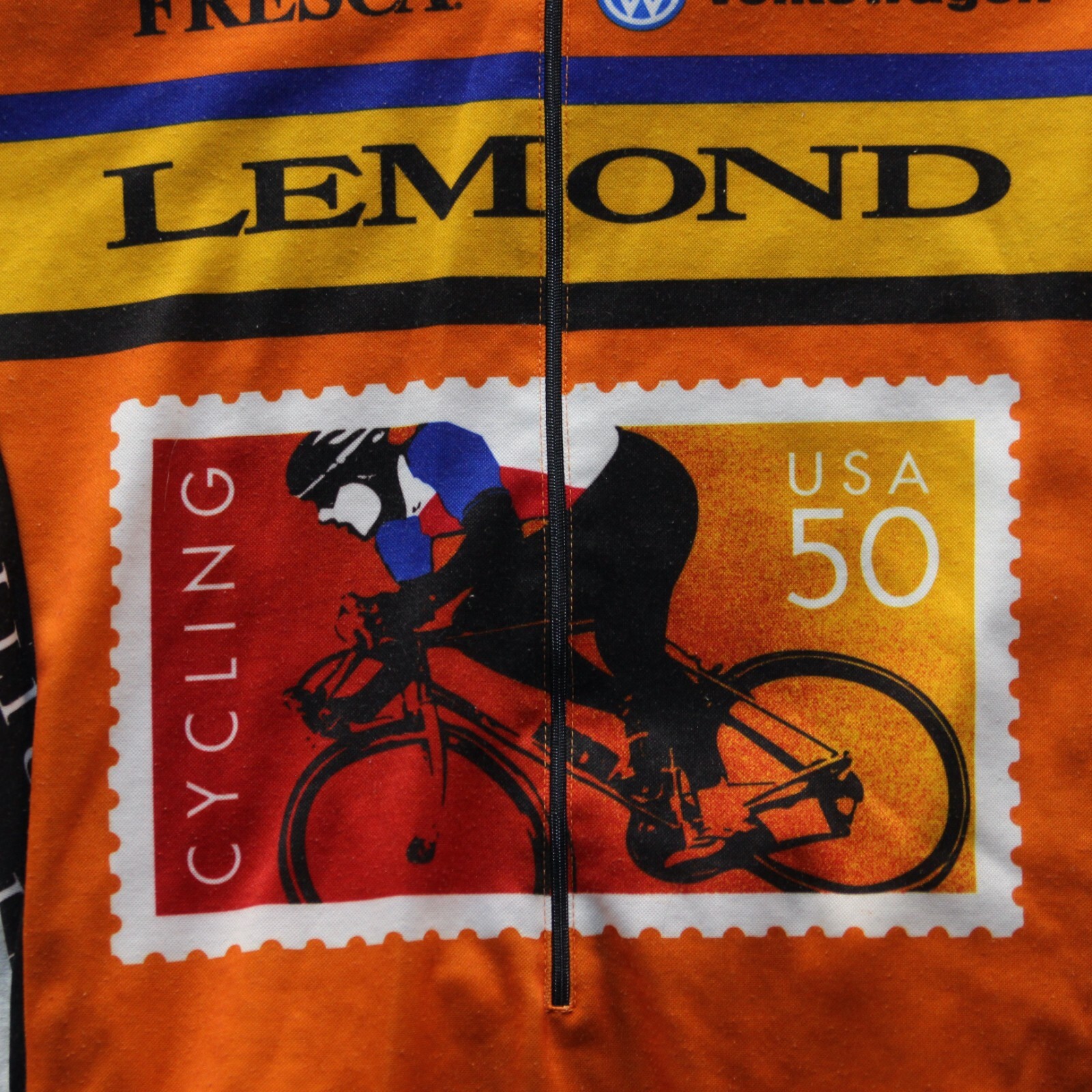 VTG Greg Lemond Cycling Team Road Bike Jersey USPS Stamp Montgomery Bell Shirt L