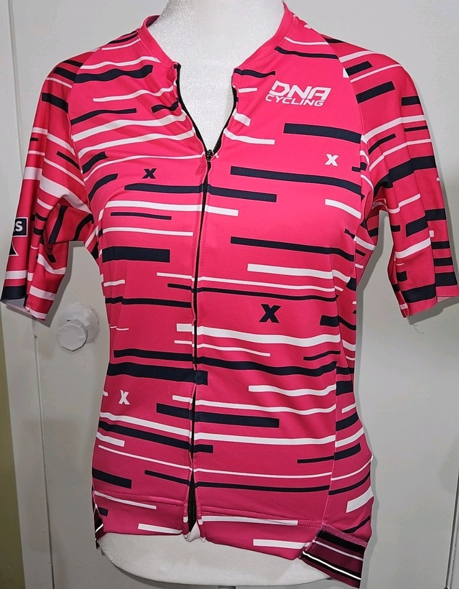 DNA Cycling Pro Jersey Womens M Pink Striped Full Zip Made in Italy Athletic Fit