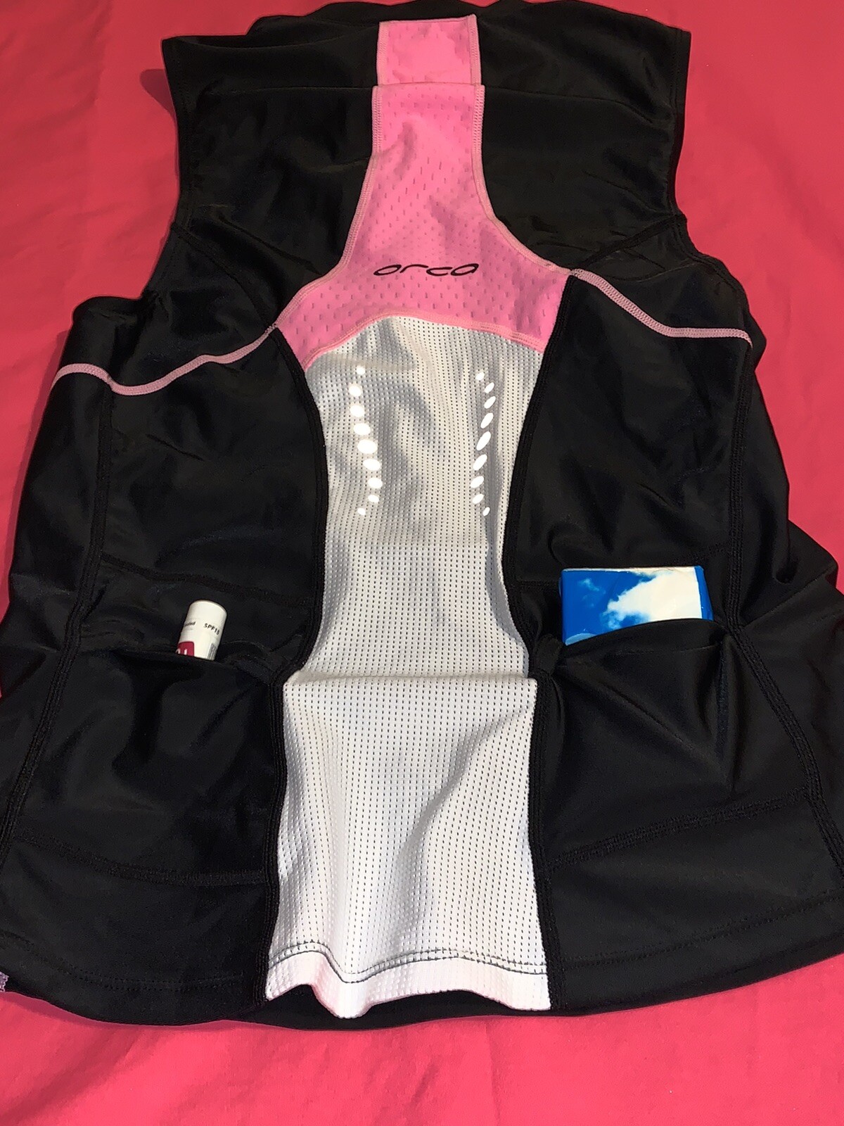 Orca Women’s Top Cycling Hiking Sports Pockets Sz M Pink White Black 1/2 Zip