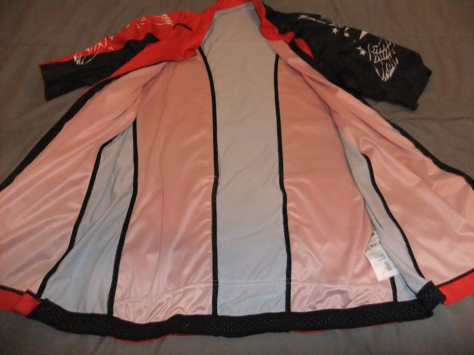 MUTEKI ADULT LARGE CYCLING SHIRT FULL ZIP FRONT POCKETS BACK MINT RED/BLACK