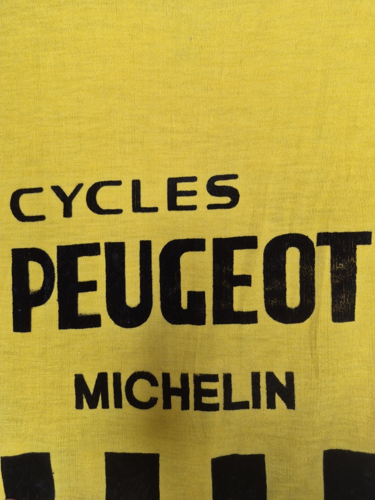 vtg Maillot Jaune Cycliste Peugeot Cycles Esso Acrylique 70’S vintage Michelin L