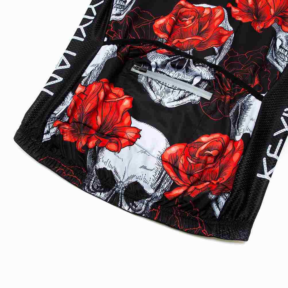 Men’s Skull Cycling Jersey with Zip Pocket Bike Bicycle Jersey Shirt Cycling Top