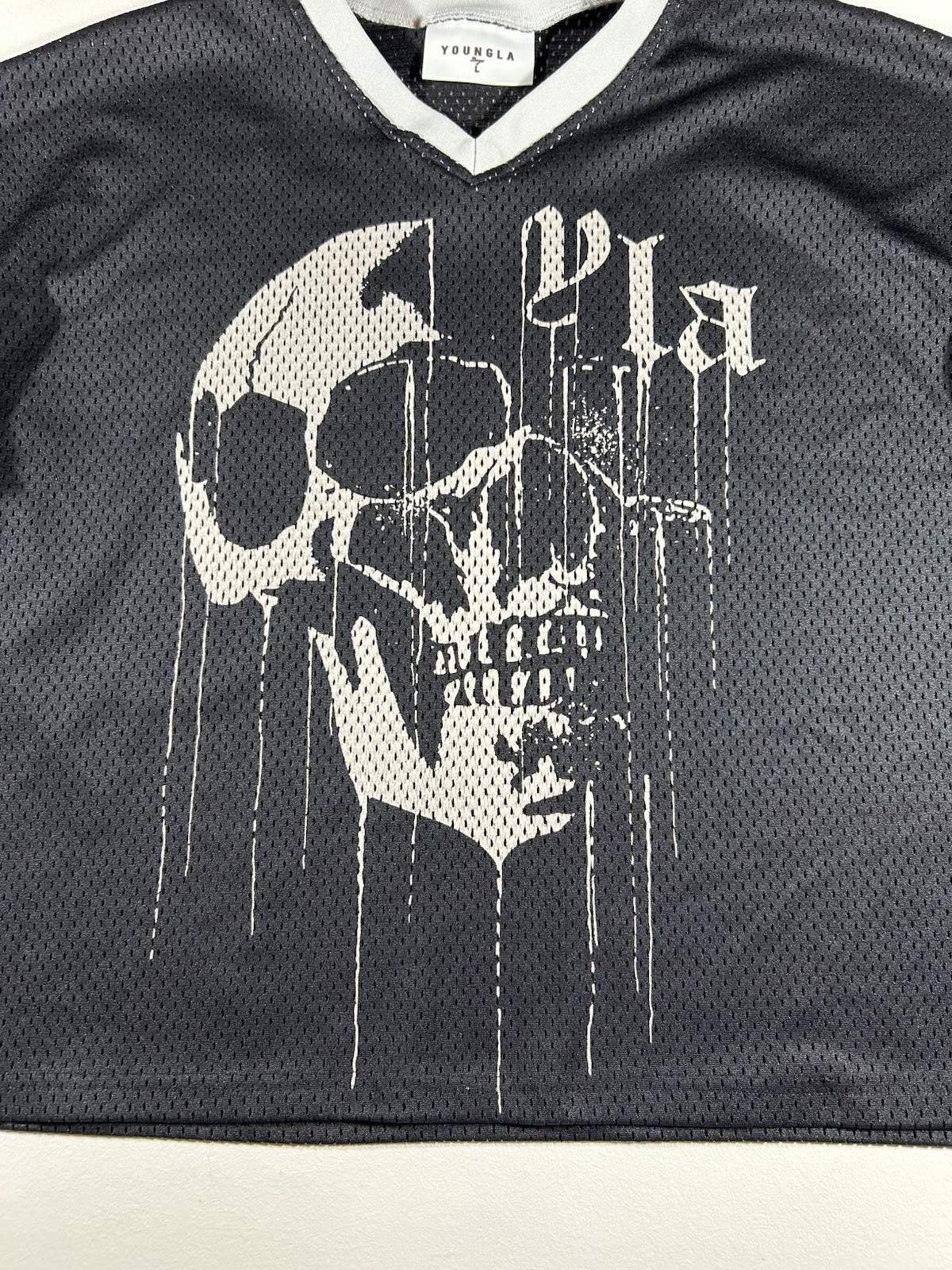YoungLA Drippy Skull Mesh Jersey Black/White Size Large L (Pre Owned) #4015