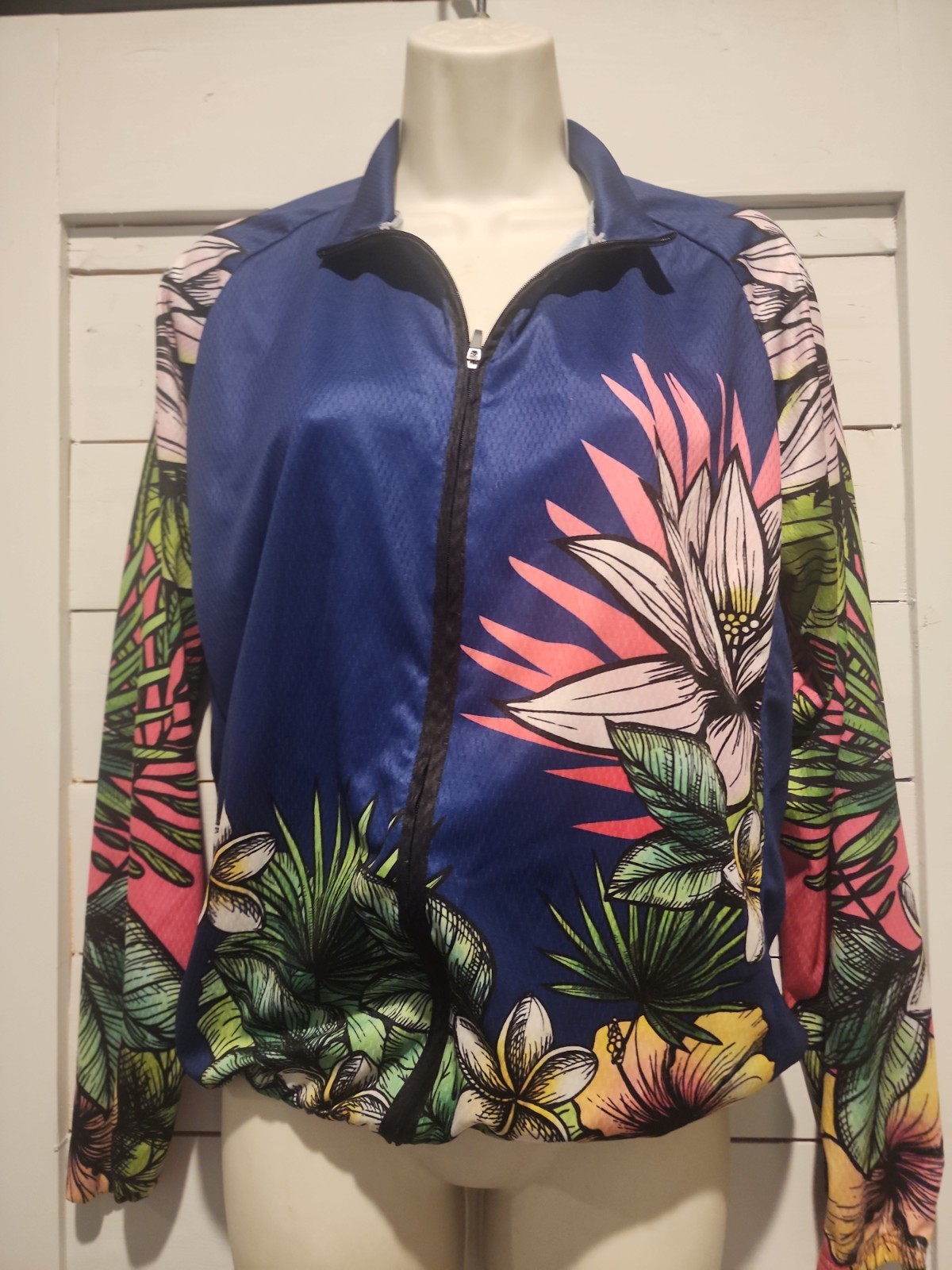 Women’s Cycling Top Jersey Tropical Floral Full Zip Size XL