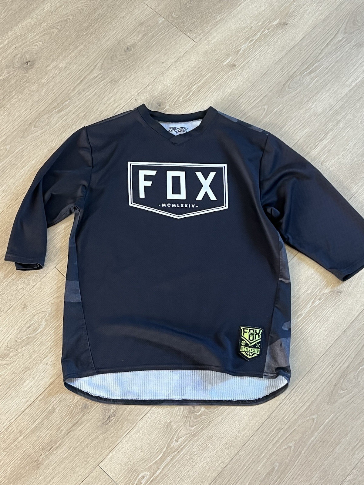 FOX MCMLXXIV Racing Motocross Bike 3/4 Sleeve Jersey Sz Medium Black/White
