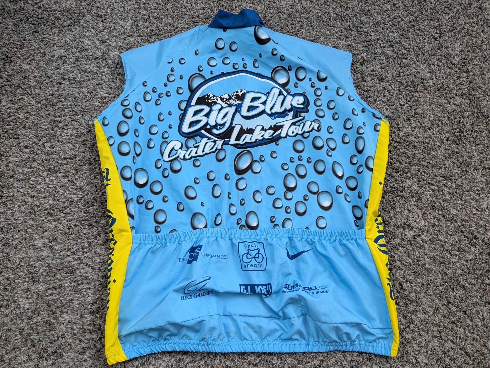 2004 Big Blue Crater Lake Tour Cycling Jersey Vest Zip Up Revi Wear USA XL