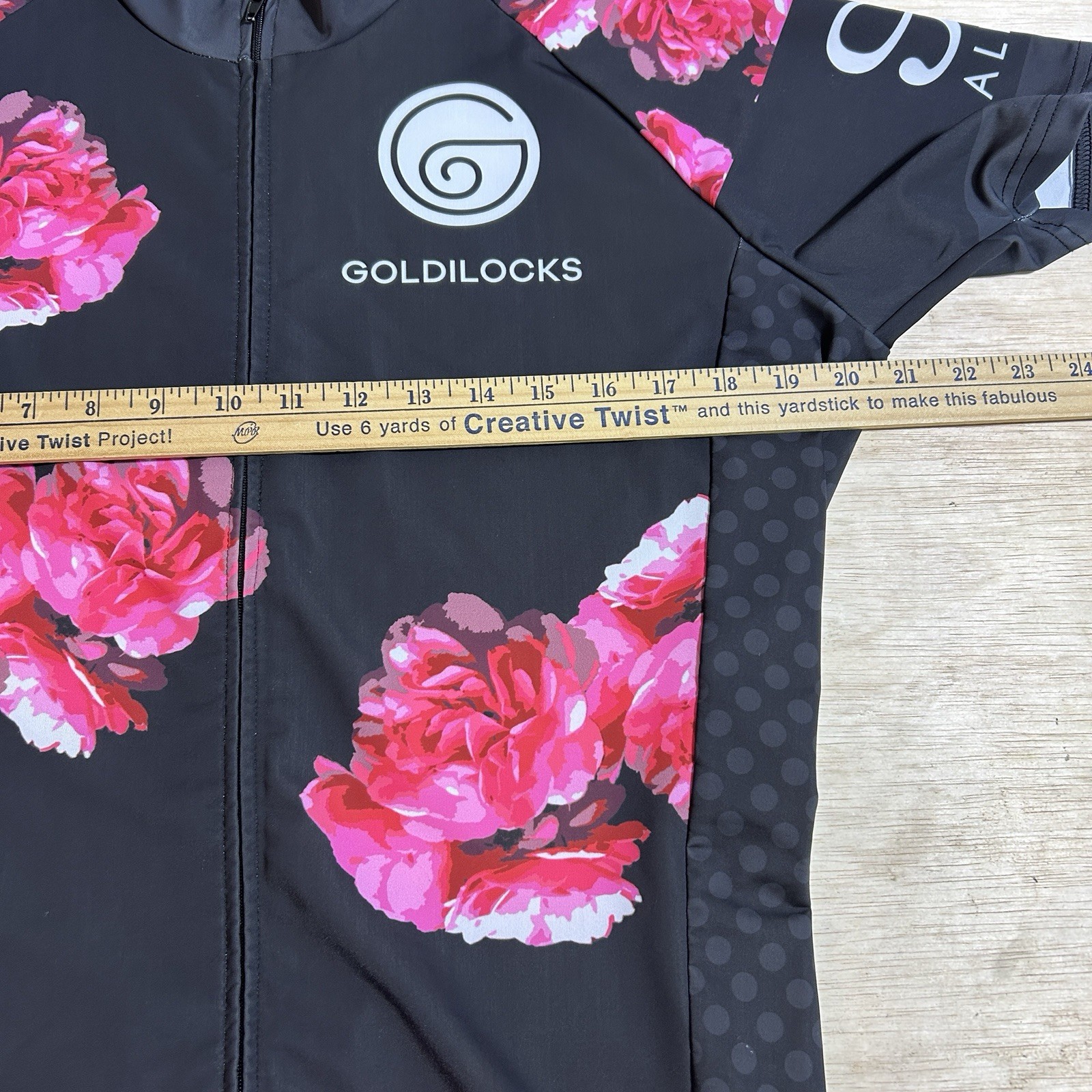 Albion Cycling Jersey Womens L Pink Black Floral Nylon Goldilocks Utah Full Zip