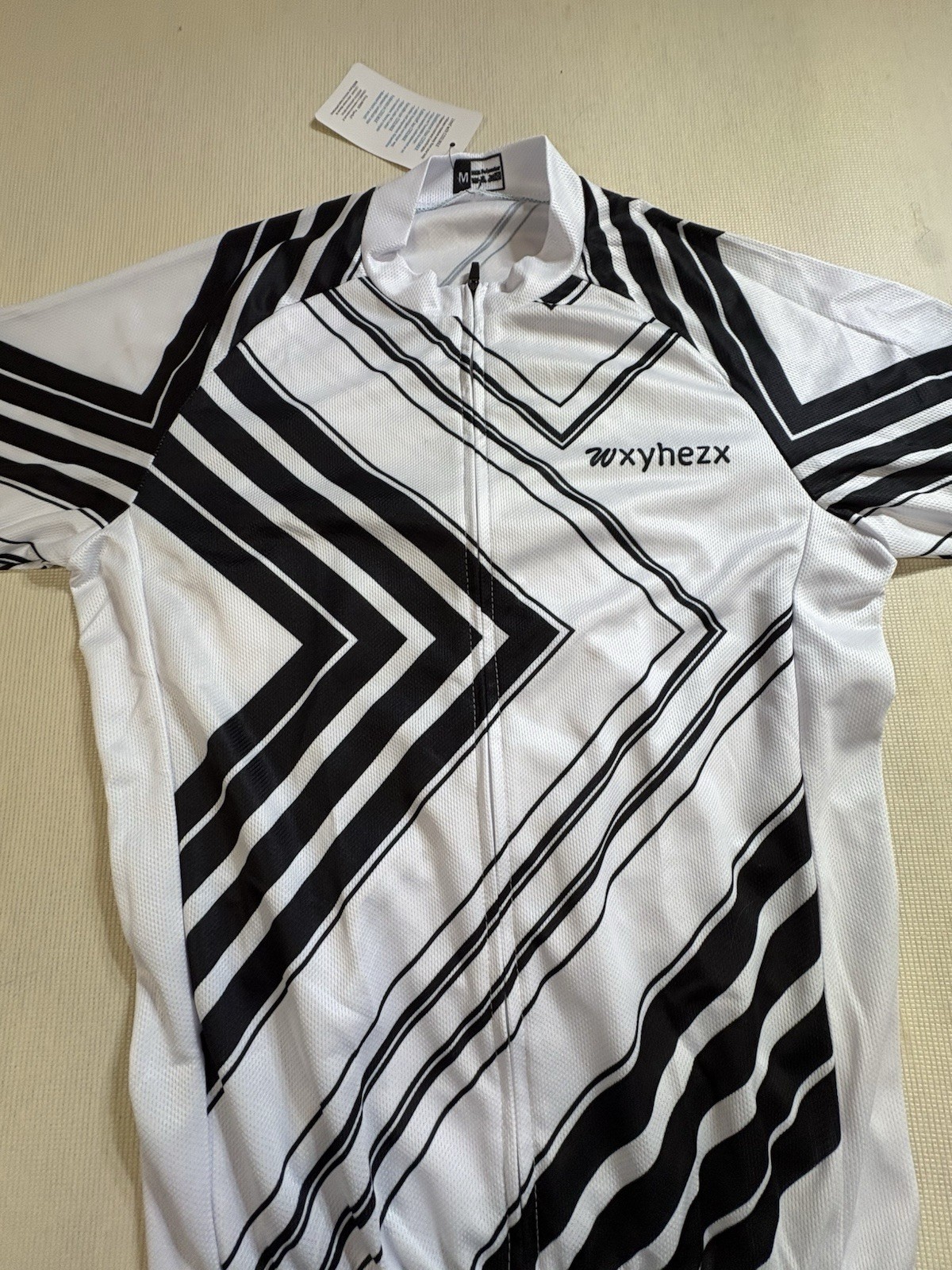 Wxyhezx Cycling Jersey Black White Size Medium Full Zipper Geometric Shapes