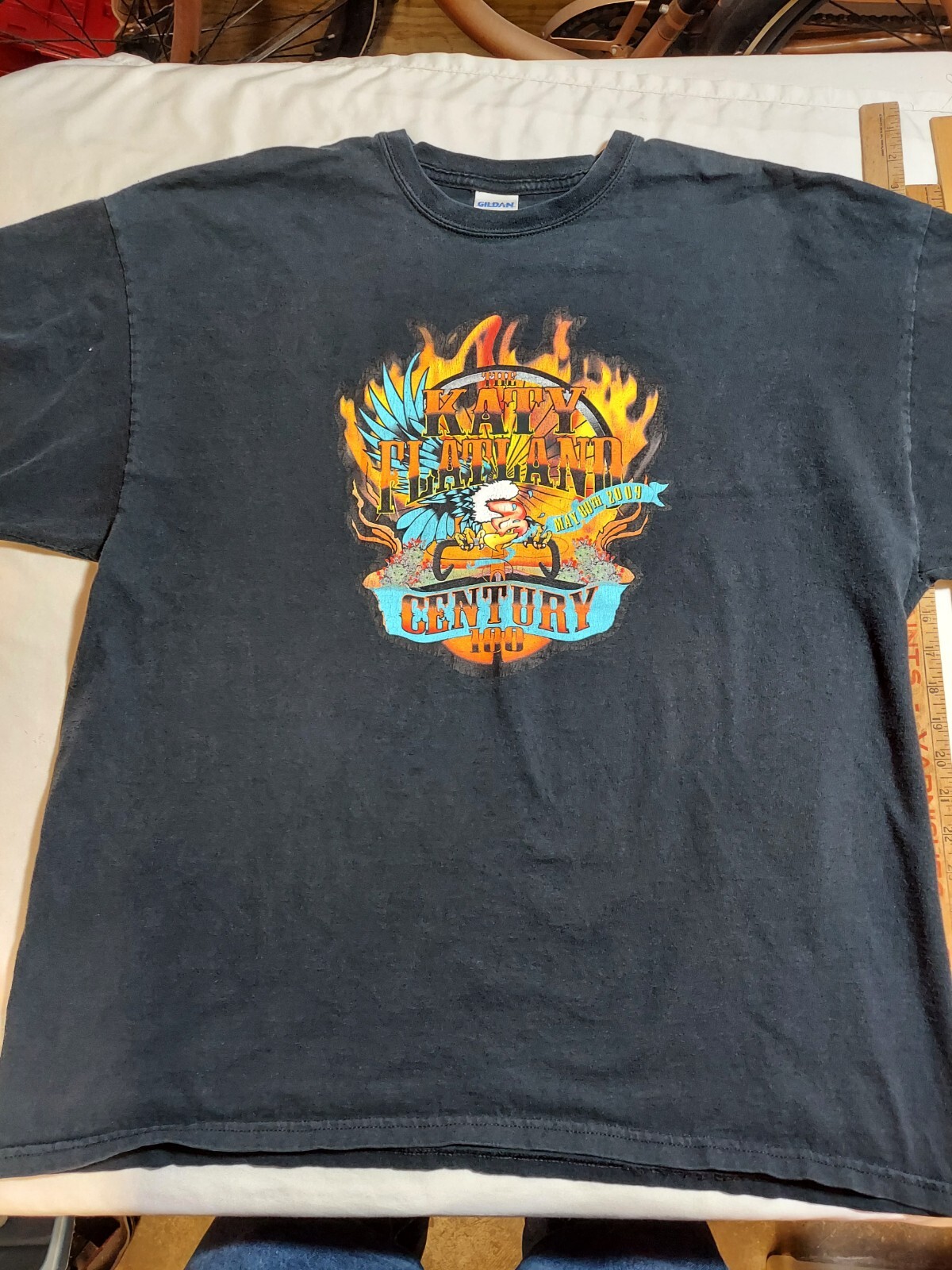 THE KATY FLATLAND CENTURY Cycling Ride Tshirt 2009 size 2XL XXL Faded Cotton