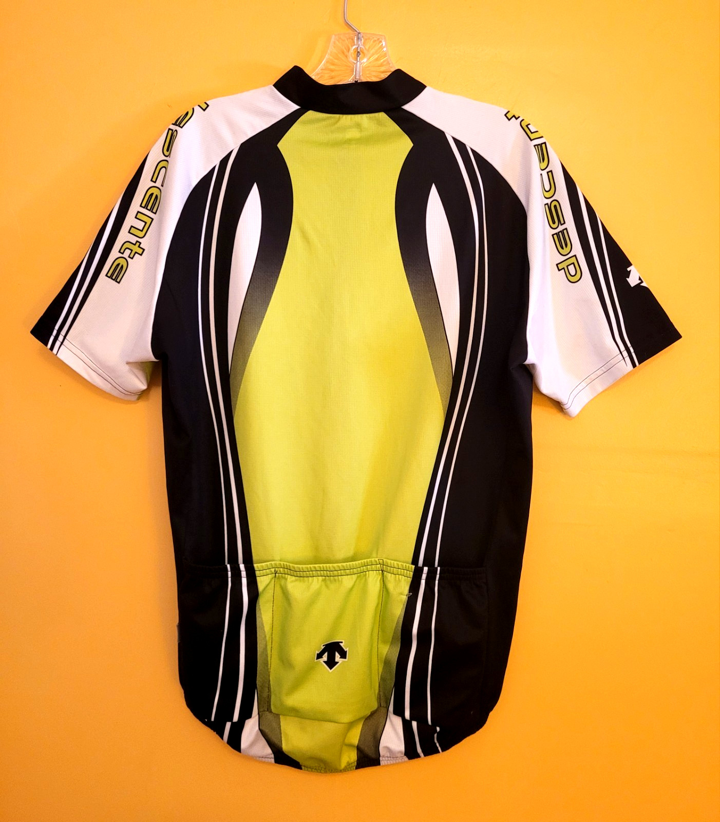 Descente Cycling Jersey Large Full Zip Rear Pockets Grn Blk Wht Free Shipping