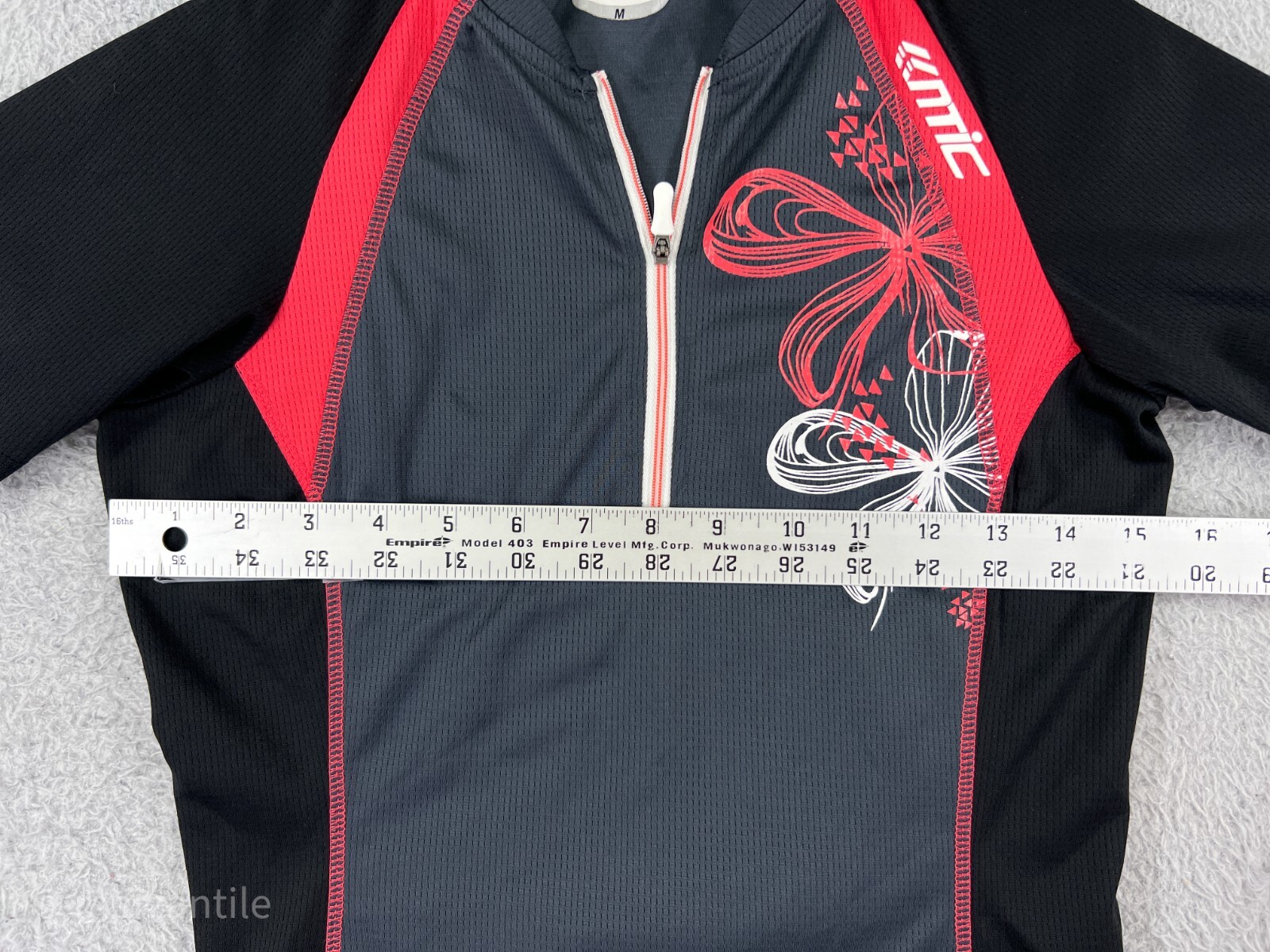 NTIC Cycling Jersey Mens Medium Black Gray 1/4 Zip Floral Power-Dry Polyester