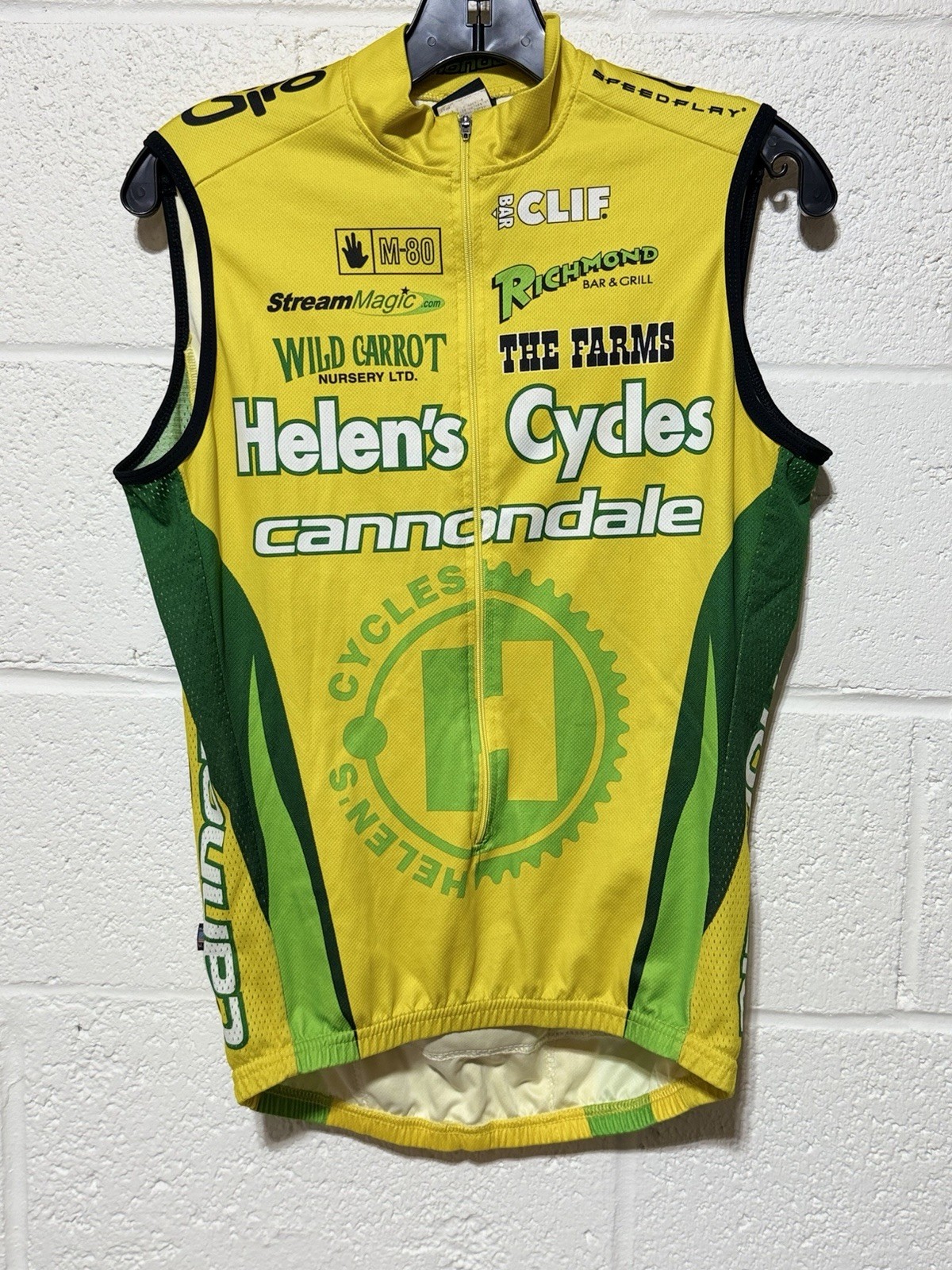 VTG Cannondale Cycling Jersey Vest Sz Small Yellow 3/4 Zip Polartec Made in USA