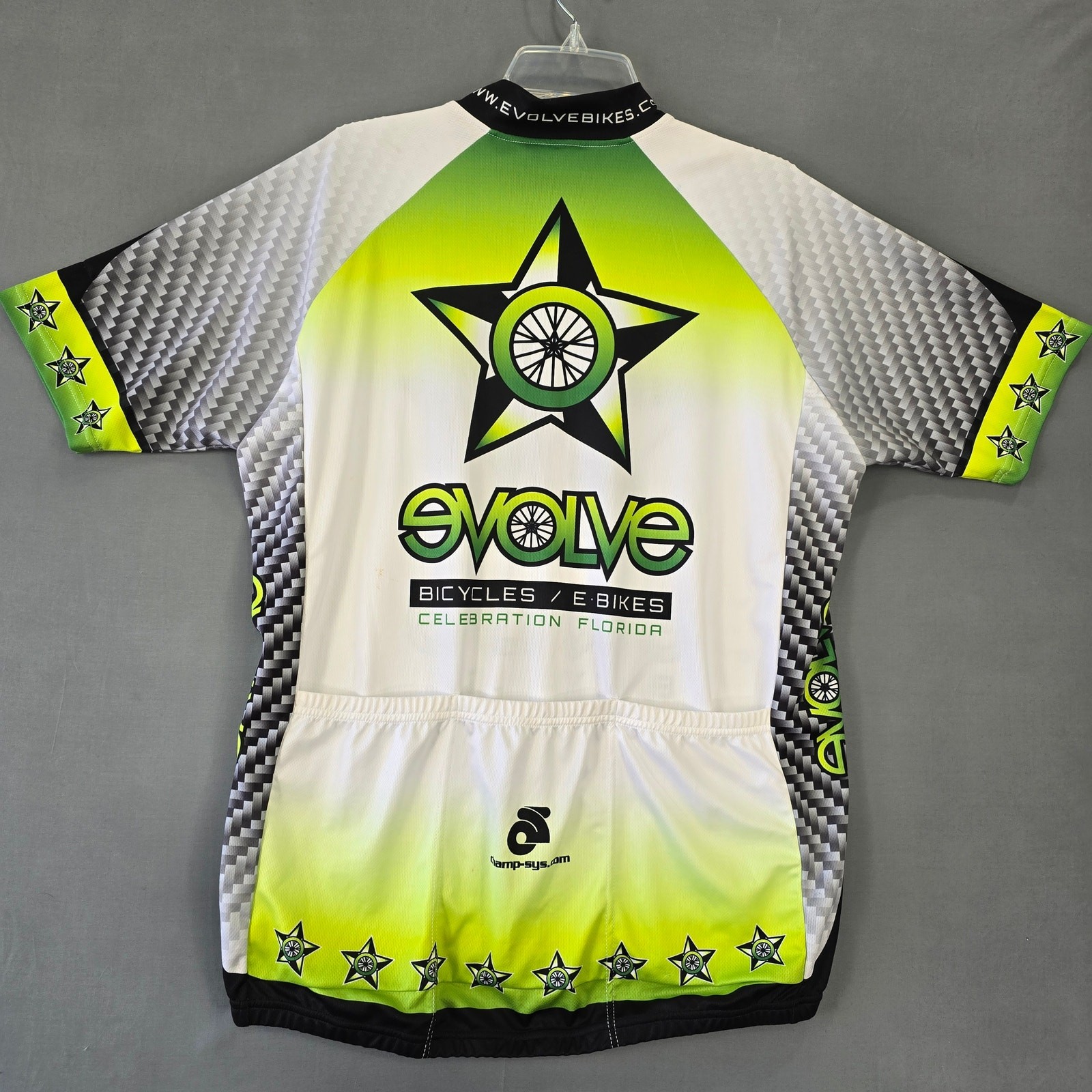 Evolve Bicycle White Green Cycling Shirt Club Cut Short Sleeve Full Zip Mens XXL