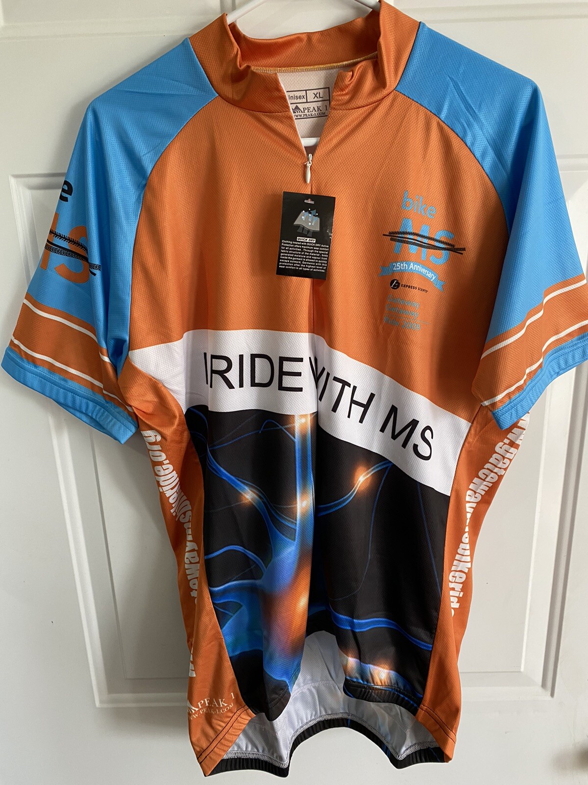 Peak 1 Unisex Quick Dry “ I Ride With MS” Cycling /Racing Shirt. Size XL. New!