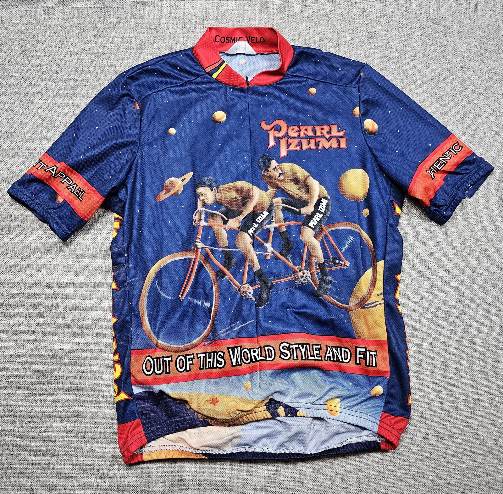 Pearl Izumi Cosmic Jersey Mens Medium Blue Short Sleeve 1/4 Zip USA Cycling