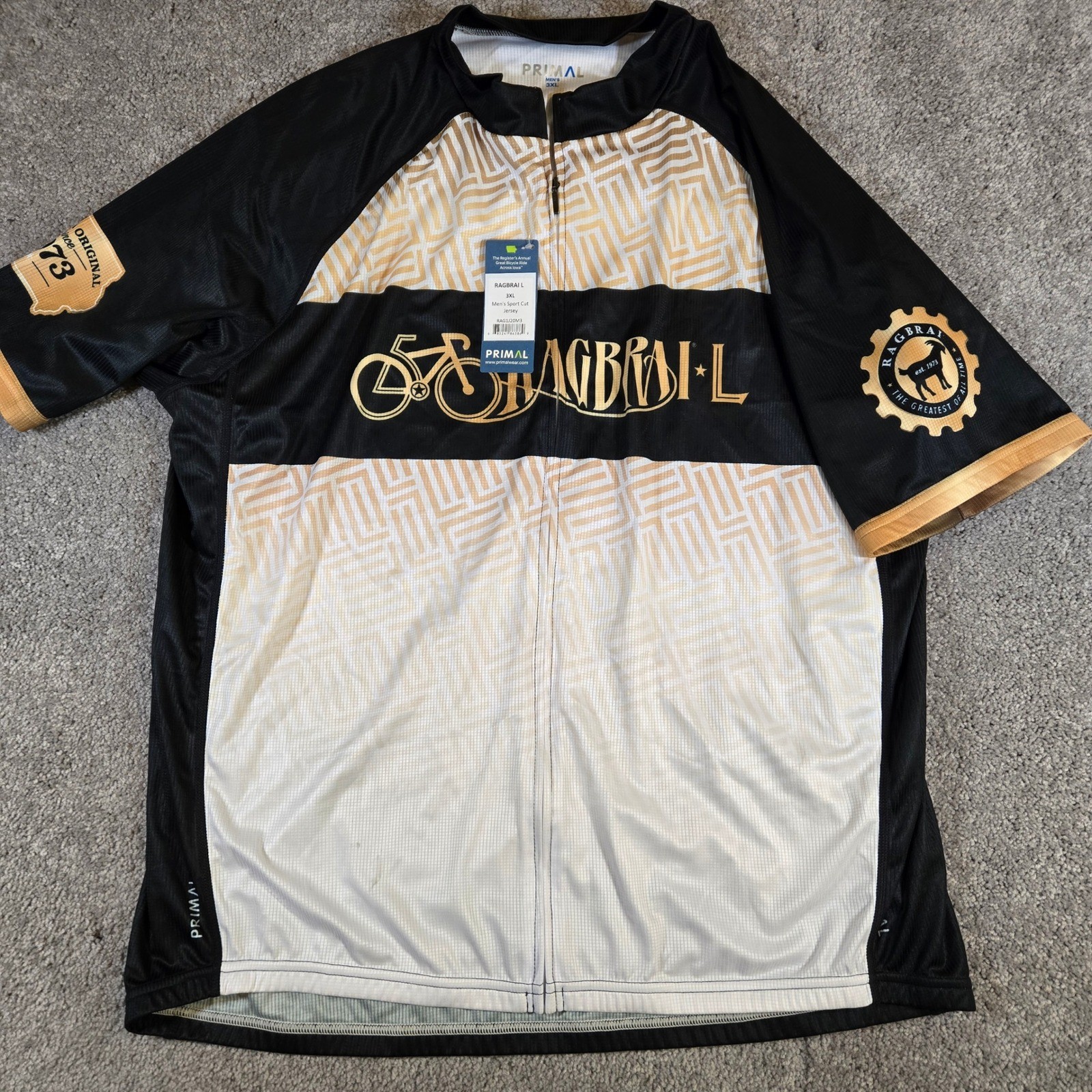 Primal Ragbrai L Cycling Jersey 3XL Iowa 100% Polyester NWT