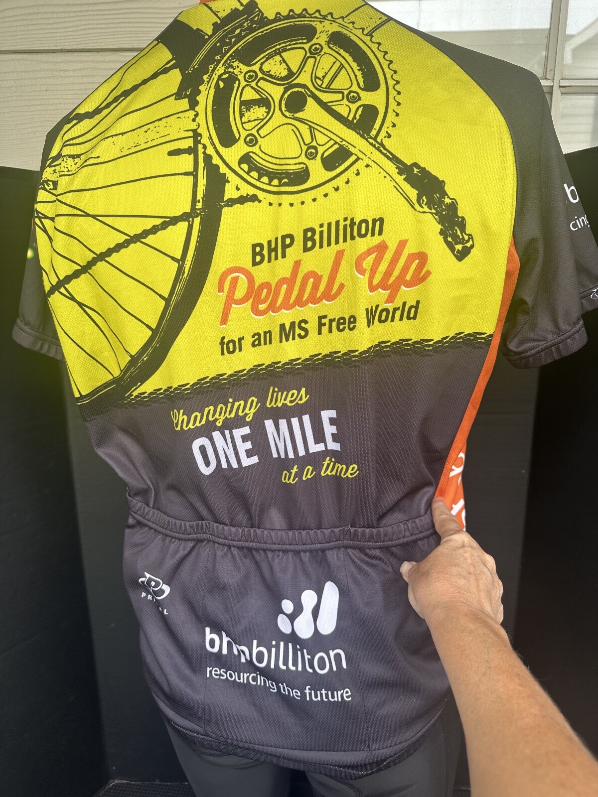 Primal Mens Large Short Sleeve Cycling Jersery “One Mile at a Time ” MS 150 2015