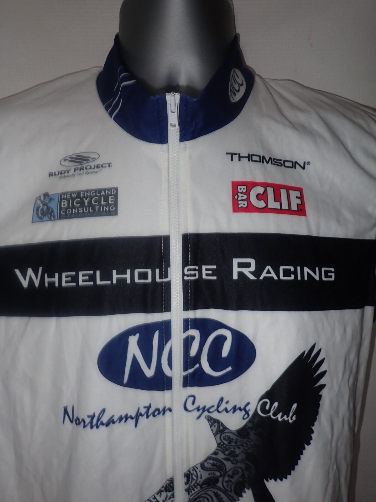 Vomax Cycling Vest Mens L White Full Zip Logo Northampton Cycling Cliff Bar