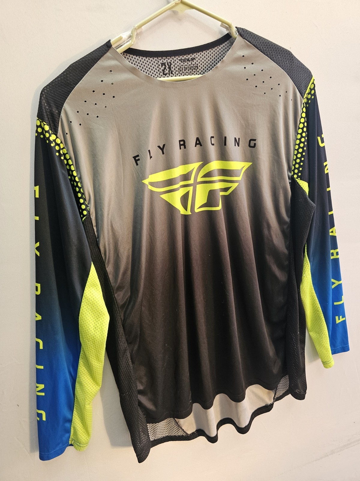 Fly Racing Lite Jersey (Grey/Blue/Hi-Vis) Size 2XL Motocross Dirt Bike ATV