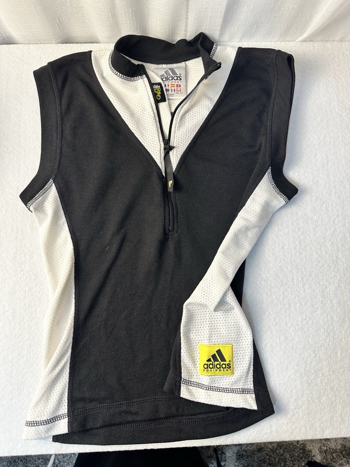 Adidas Vintage Equipment Black White Sleeveless Zip Mock Neck Cycling Jersey L
