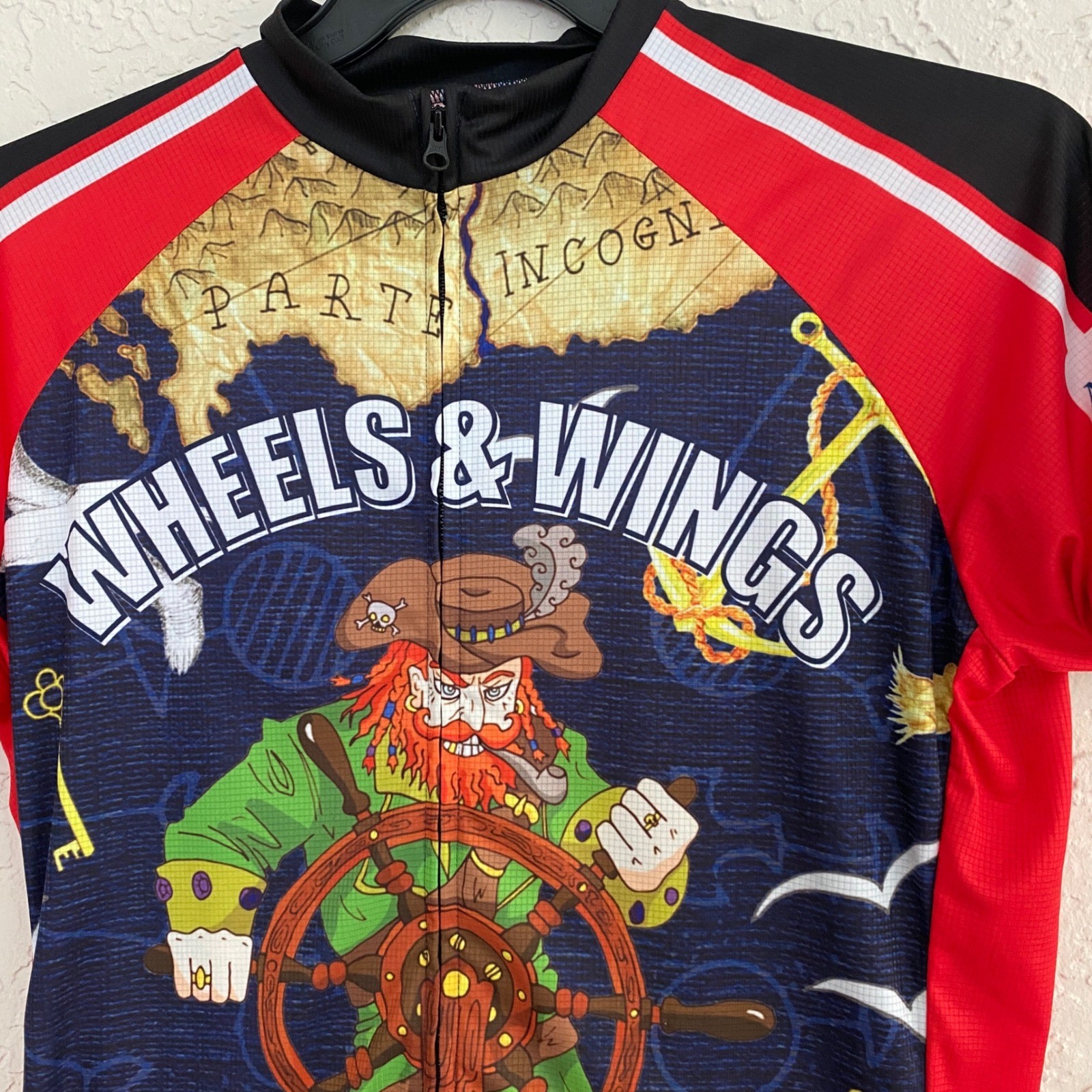 Peak 1 Sports Cycling Jersey Women 2XL Red Pirate Wheels & Wings Event Full Zip