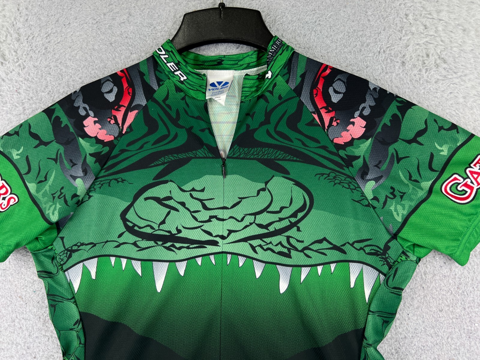 Voler Cycling Jersey Womens Large Green Gators 1/2 Zip Alligator Polyester