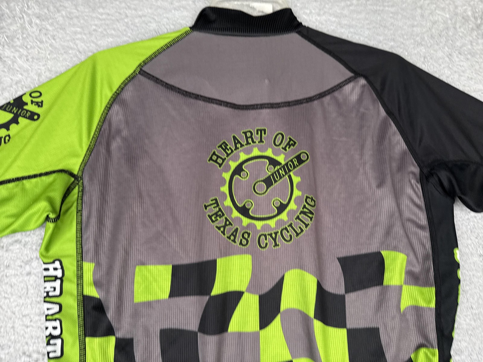 Primal Cycling Jersey Mens Large Green Black Check Graphic 1/4 Zip Pockets Bike
