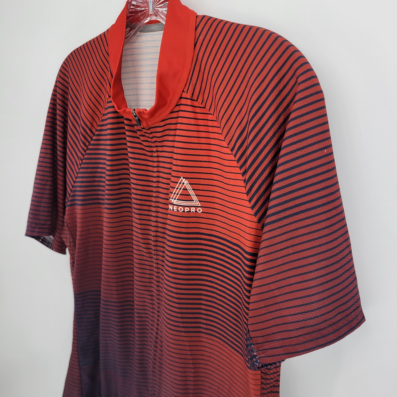 NeoPro Cycling Jersey Mens 3XL Red Navy Blue Striped Full Zip Mesh Bike Shirt