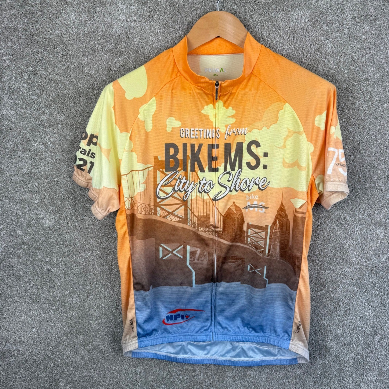 Primal Mens 2XL Bike MS City to Shore 2021 Cycling Jersey Orange Graphic Zip Up