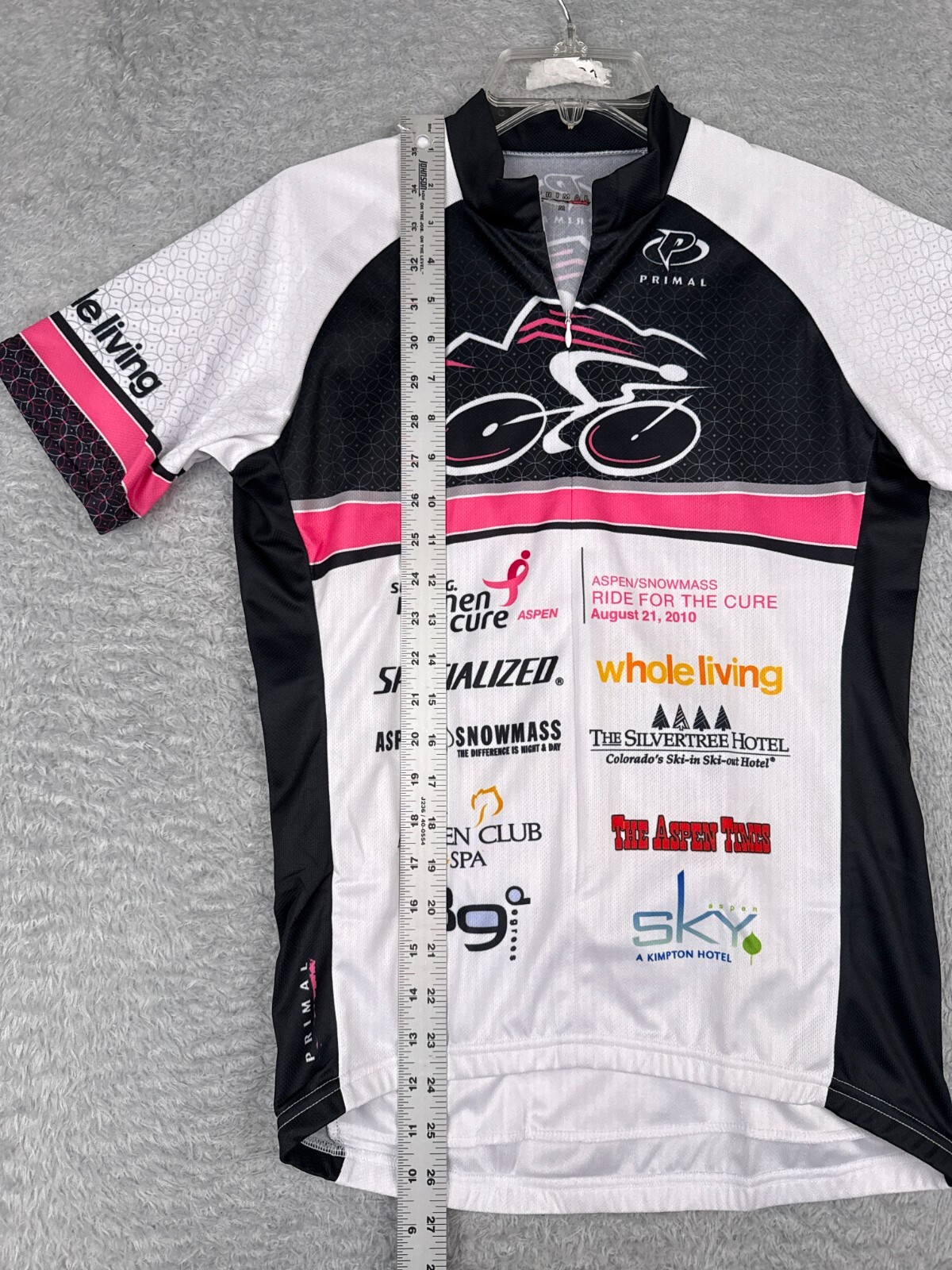 Primal Cycling Jersey Women Medium White Black Pink Ribbon Komen Aspen Snowmass