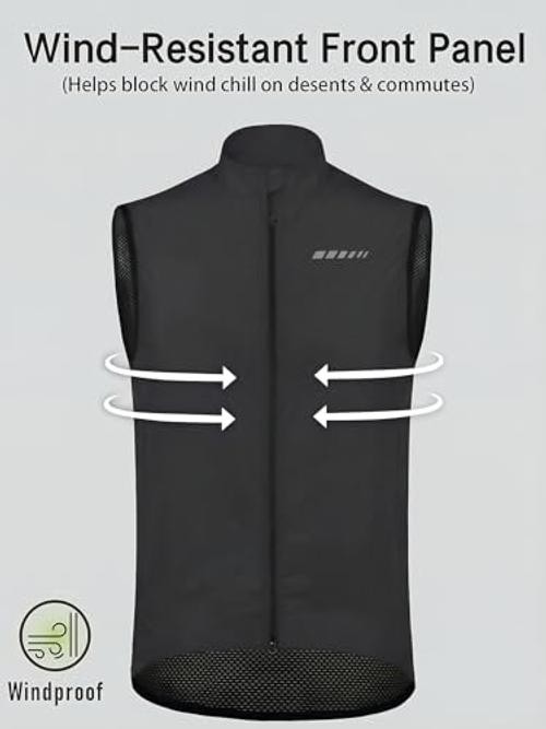 Men’s Windproof Cycling Vest, Full-Zip Sleeveless Bike Gilet | XX-Large Black