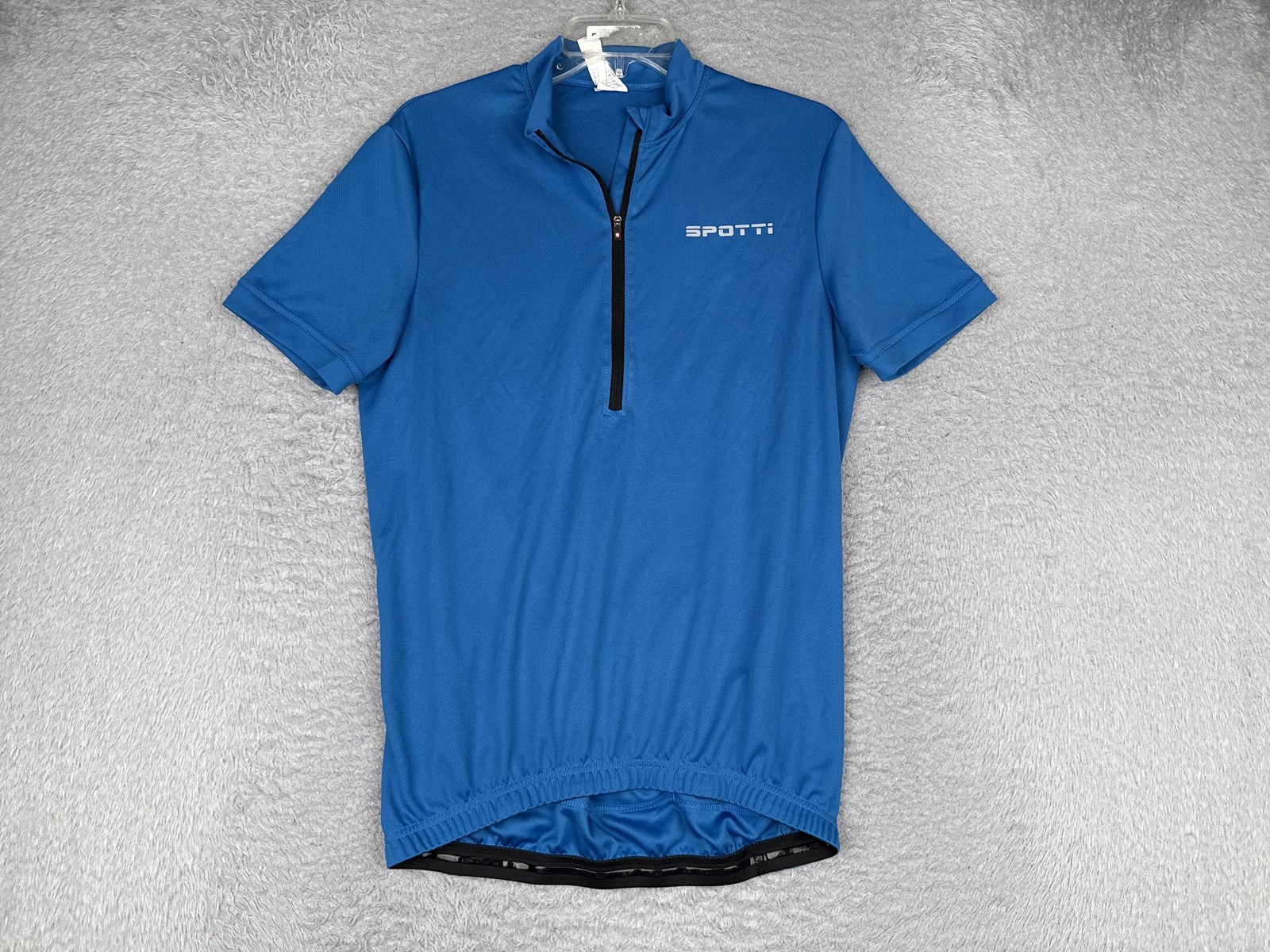Spotti Cycling Jersey Mens Medium Blue 1/4 Zip Short Sleeve Pockets Bike Top