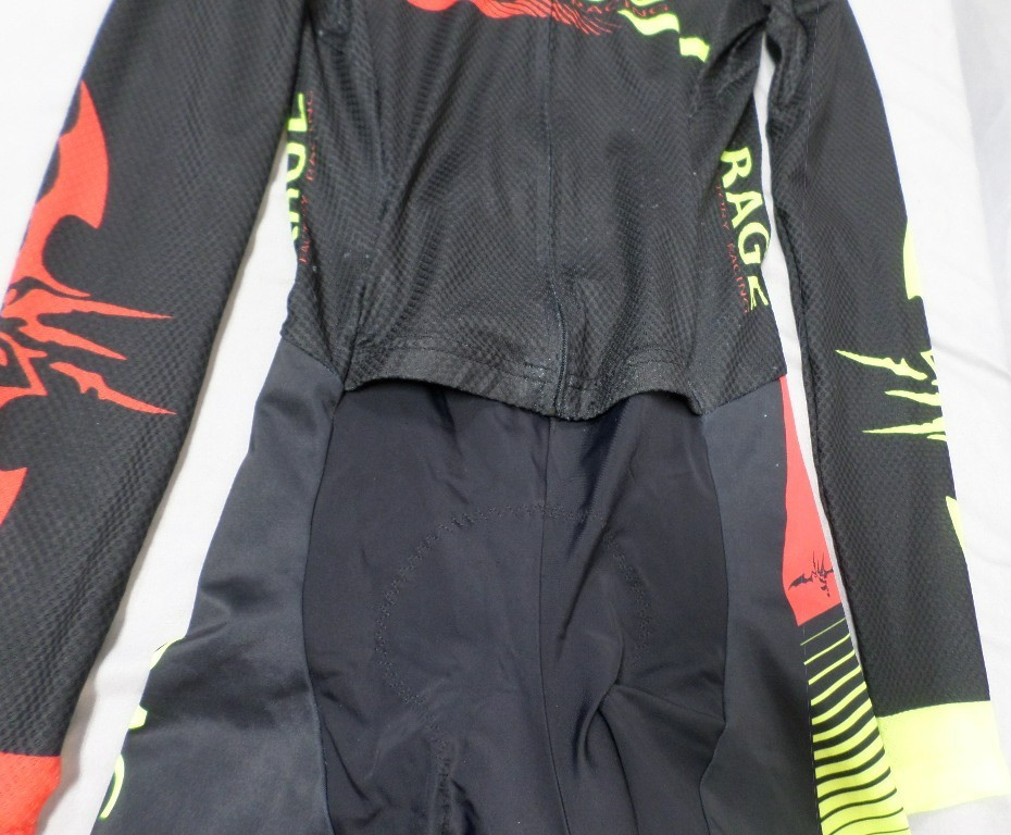 DESIGNER RAGE FACTORY CYCLING PADDED BLACK RED & YELLOW SUIT SIZE X-SMALL
